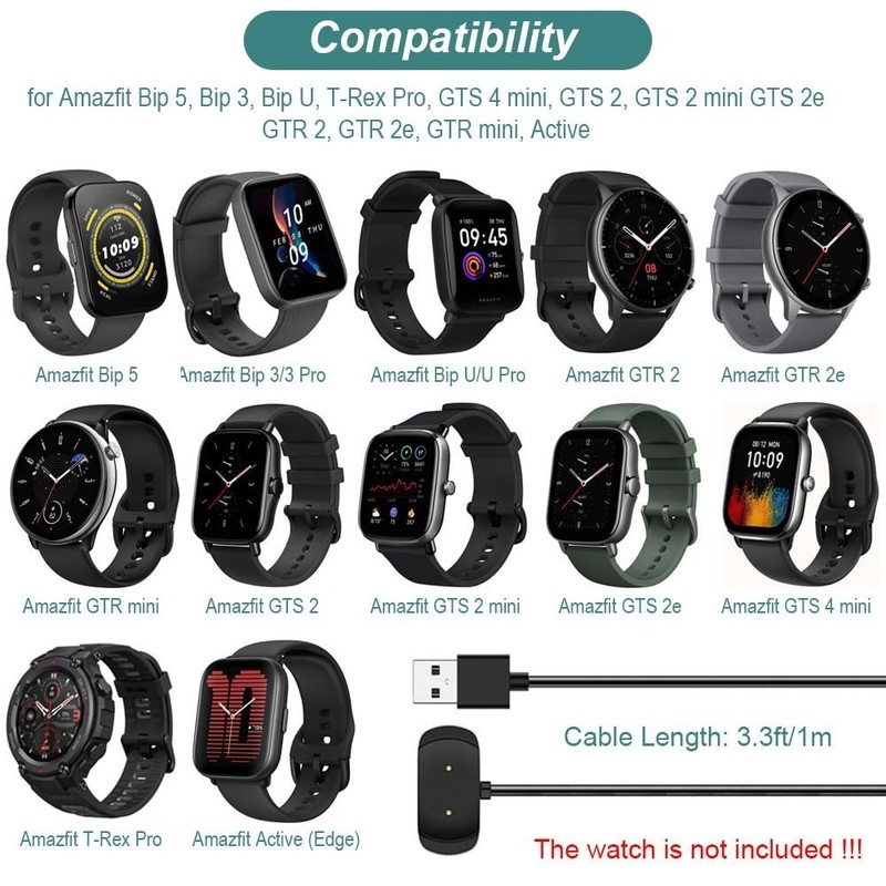 Charger for Amazfit Bip 5, Bip 3, Bip U, T-Rex Pro, GTS 4 Mini, GTS 2, GTS 2 ... gallery