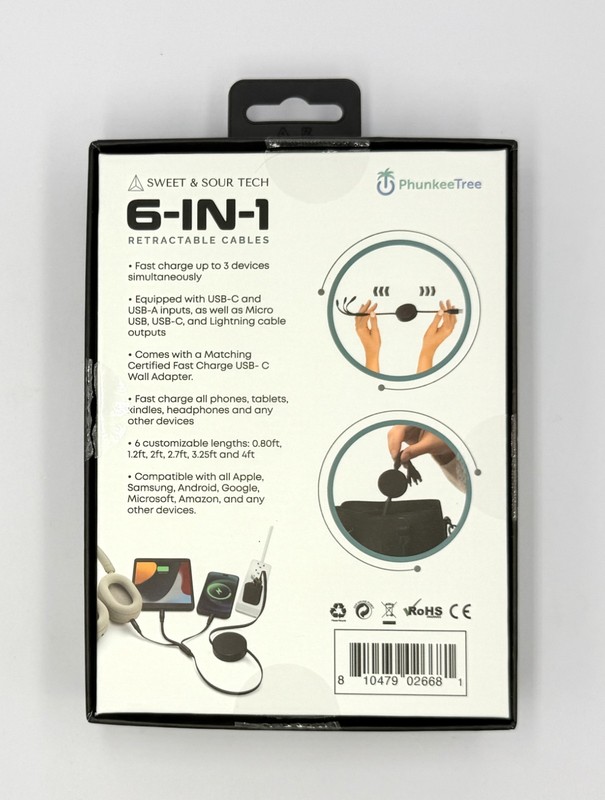 Phunkee Tree Sweet & Sour Tech 6 in 1 Retractable Cables w/Fast Charge Adapter gallery