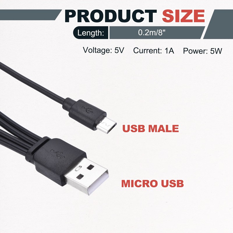 Multi Charging Cable, 4 in 1 USB A to Micro USB Splitter 8", Black gallery