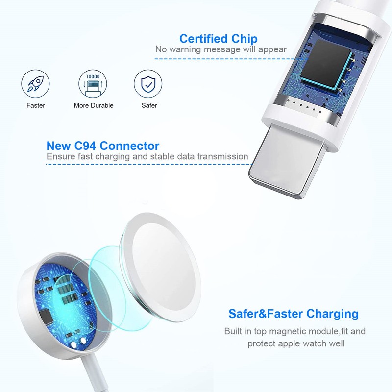 For Apple Watch iPhone 10 9 8 7 6 Magnetic 2/3 in 1 Charger Charging Cable Cube gallery
