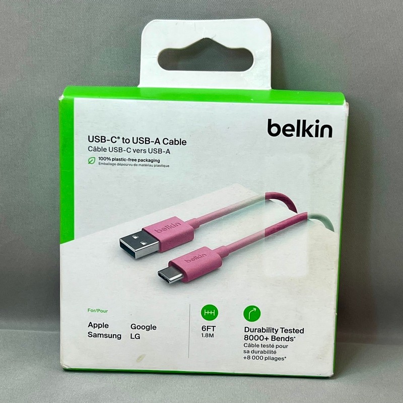 Belkin USB-C to USB-A Cable Unisex 6ft Pink New Durable Charging Sync F2CU032