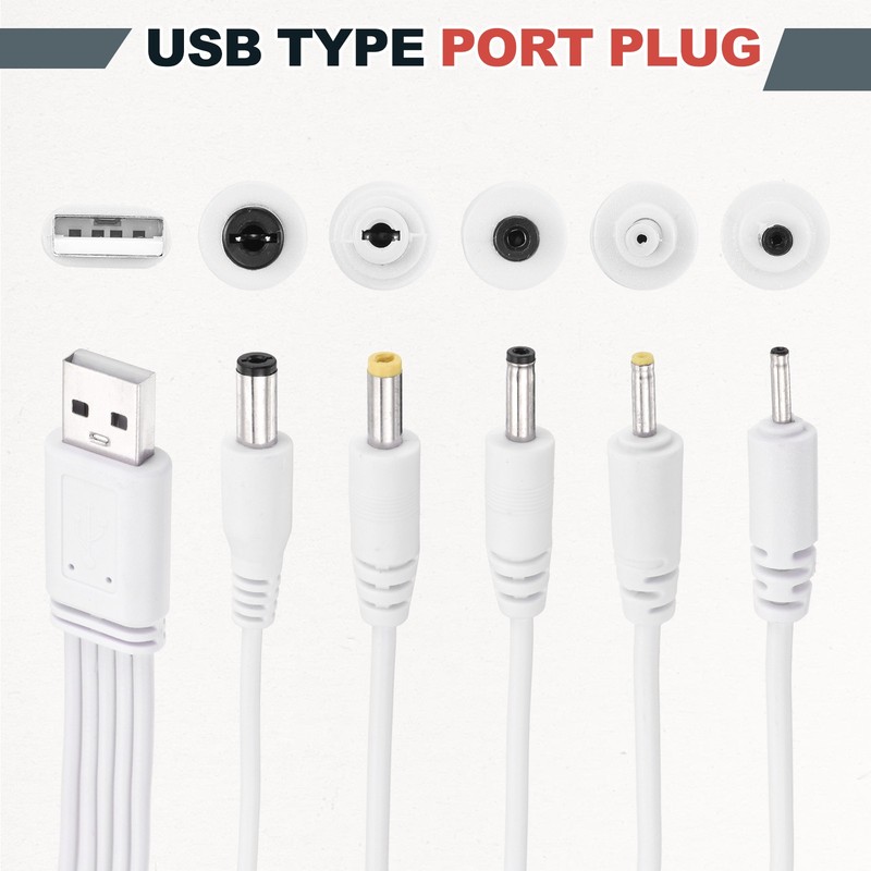 2Pcs USB to DC Power Charging Cable, 5V Round Plug Connector 8", Black White gallery