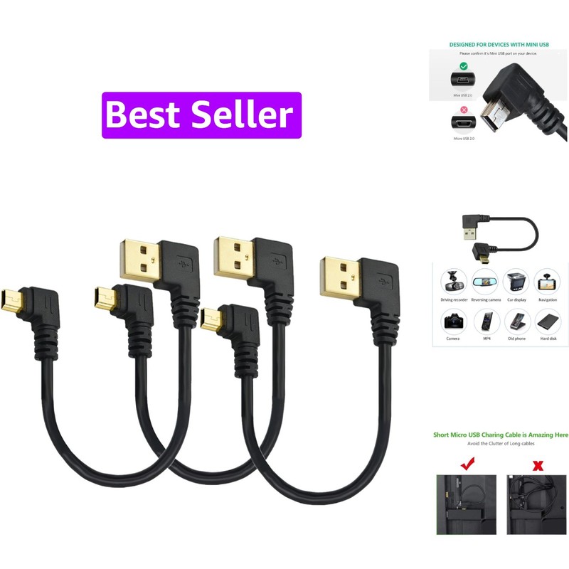 Right Angle Mini USB Cable 6 Inch Short Power Cable 3-Pack | 90 Degree USB-A …