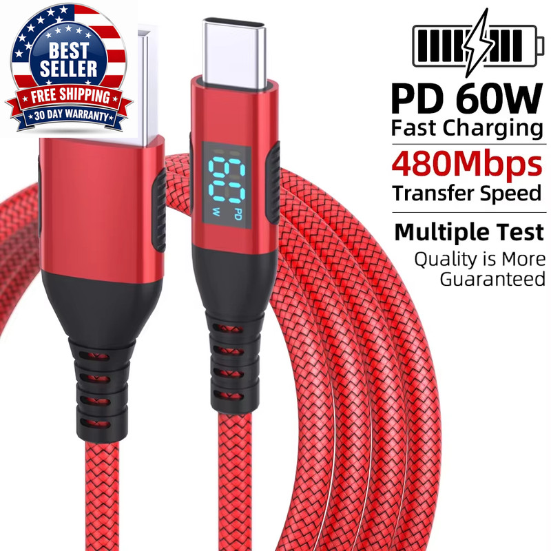 High Quality 1PC USB to Type C Cable 60W Fast Charging Charger Wire LED Display gallery
