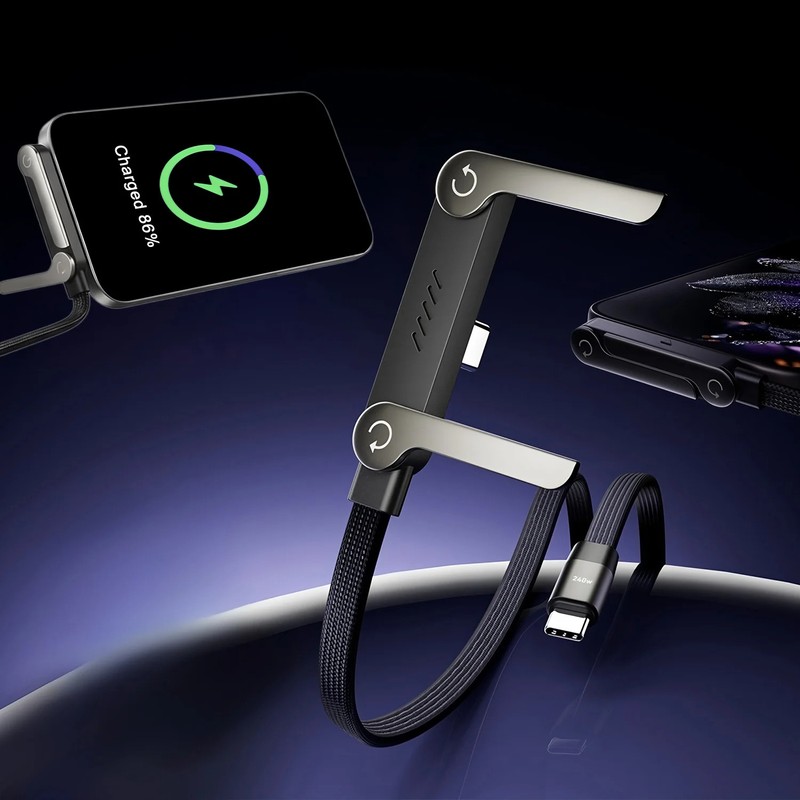 240W PD Fast Charging Wire Type C To USB Type C Cable With Foldable Phone Holder gallery