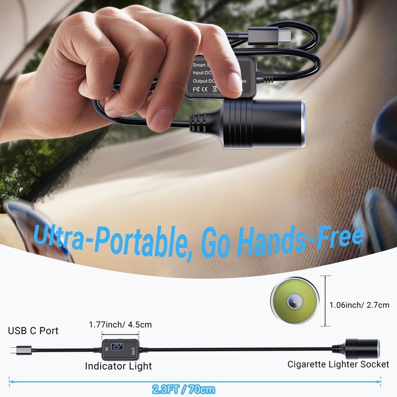 USB C to 12V Cigarette Lighter Adapter, 36W Type C Power Converter for Dash Cam, gallery