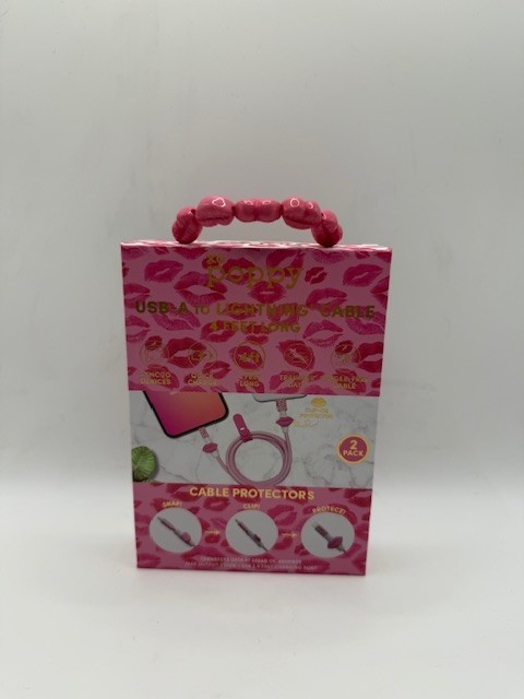 XO Poppy USB A Cable 4ft iPhone Charger Pink Lips Lot of 2 gallery
