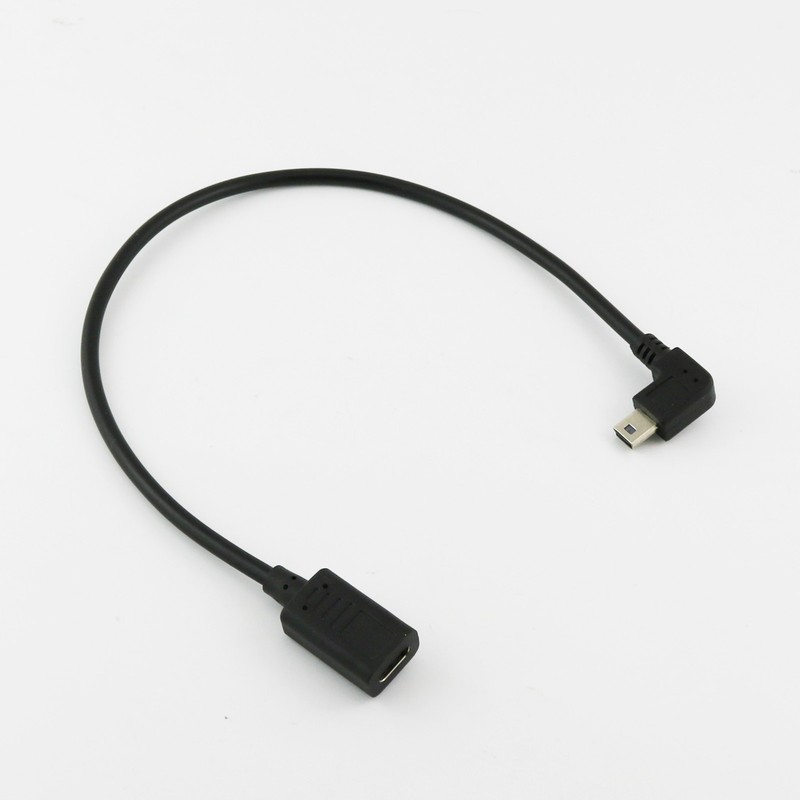 Mini USB 5 Pin Male Right Angle to USB-C 3.1 Type C Female Charging Data Cable