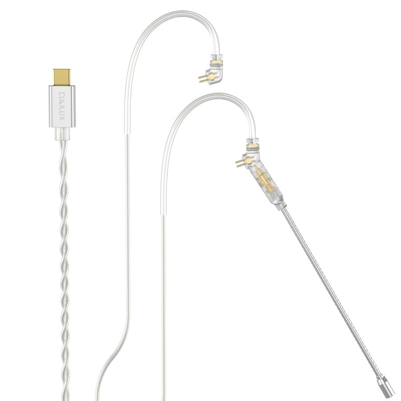 USB Type C to 0.78mm 2-Pin IEM Cable with Detachable Boom MIC 4 FT
