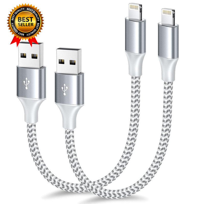 [Apple Mfi Certified] Short Charger 1Ft 2Pack Usb a to Lightning Cord Nylon