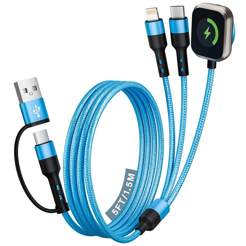 Cruise Travel Essentials 2026 3-in-2 USB-A/C iPhone Cable 5FT Blue FROM USA