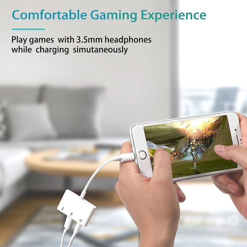 iPhone Microphone Adapter for Live-Streaming Lightening to & White gallery