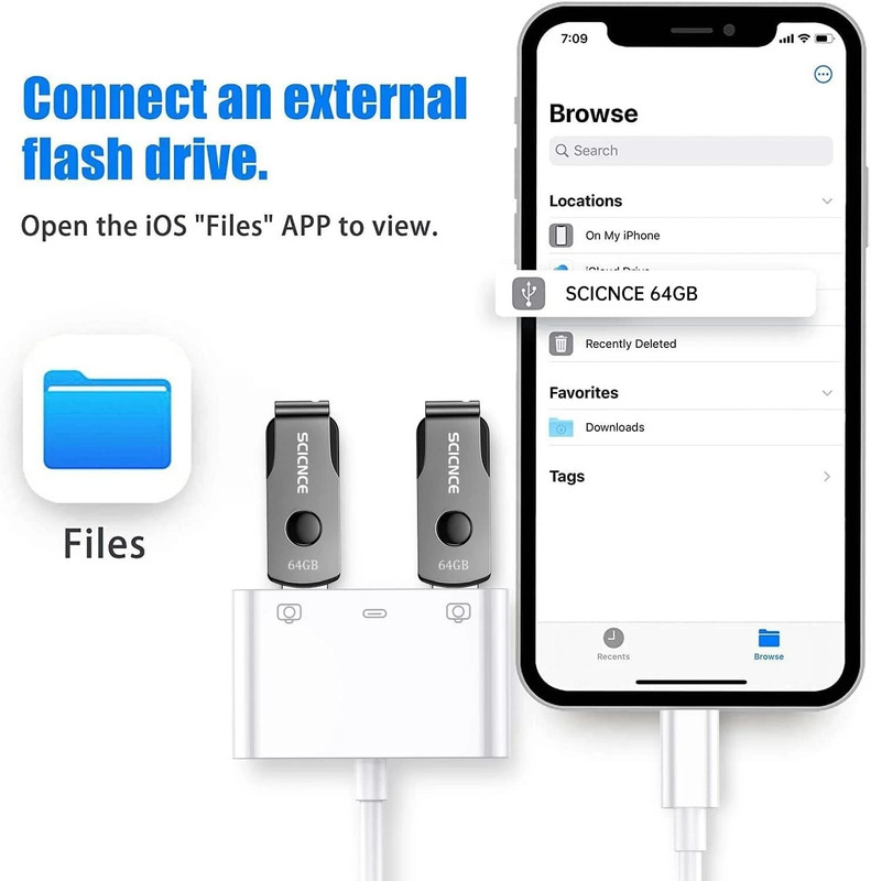 2PACK Apple Certified Lightning USB OTG Adapter with Charger Cable for i gallery