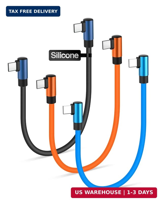 Right Angle Short USB C to Cable 6 inch, Soft Silicone 60W Fast Charging Cord Ty
