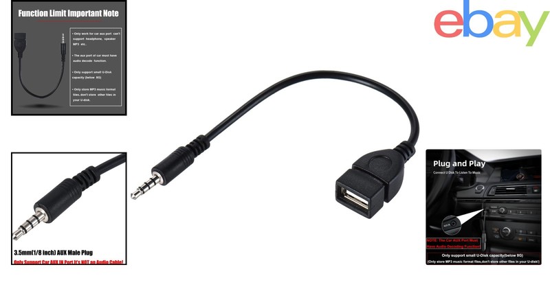 3.5mm Male to USB Female Converter for Car AUX Port Music Functionality gallery