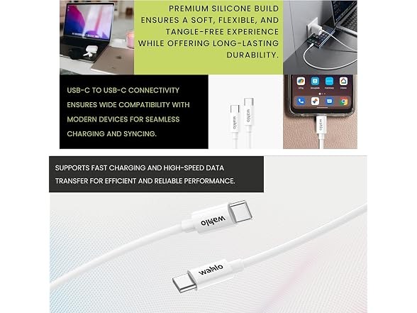 Go Green Power Inc. W-UCUC-10-2P USB-C to USB-C Cable, 10 Ft, White, 2 Pack gallery