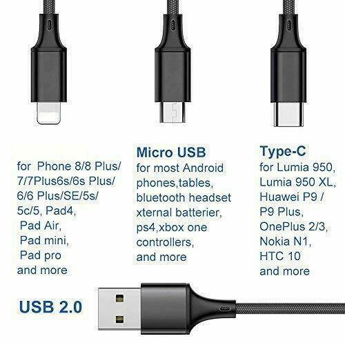 3in1 Multi Function SPLIT Cable Charger Universal Phone Charger Cord- BLACK x 3 gallery