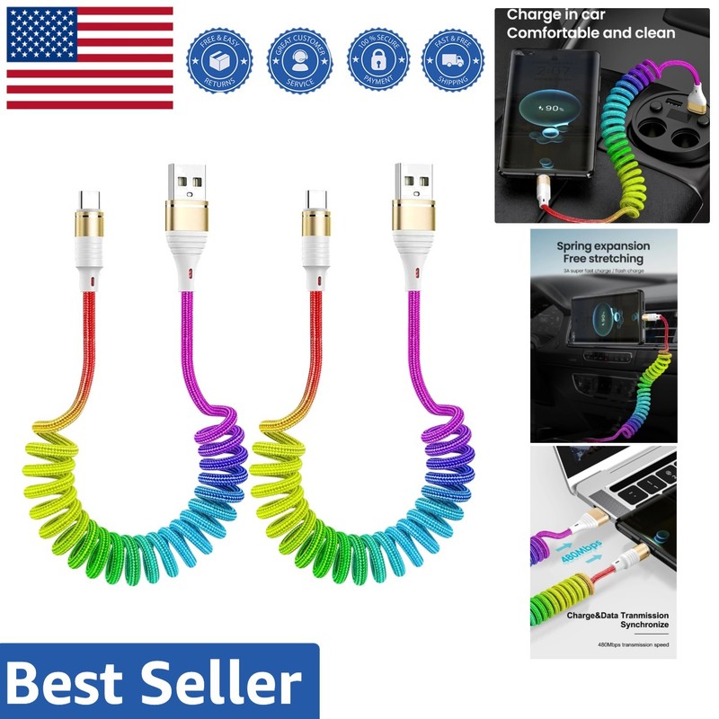 Nylon Braided Rainbow Charging Cable – 3FT USB-C Fast Charge & Data Transfer Duo