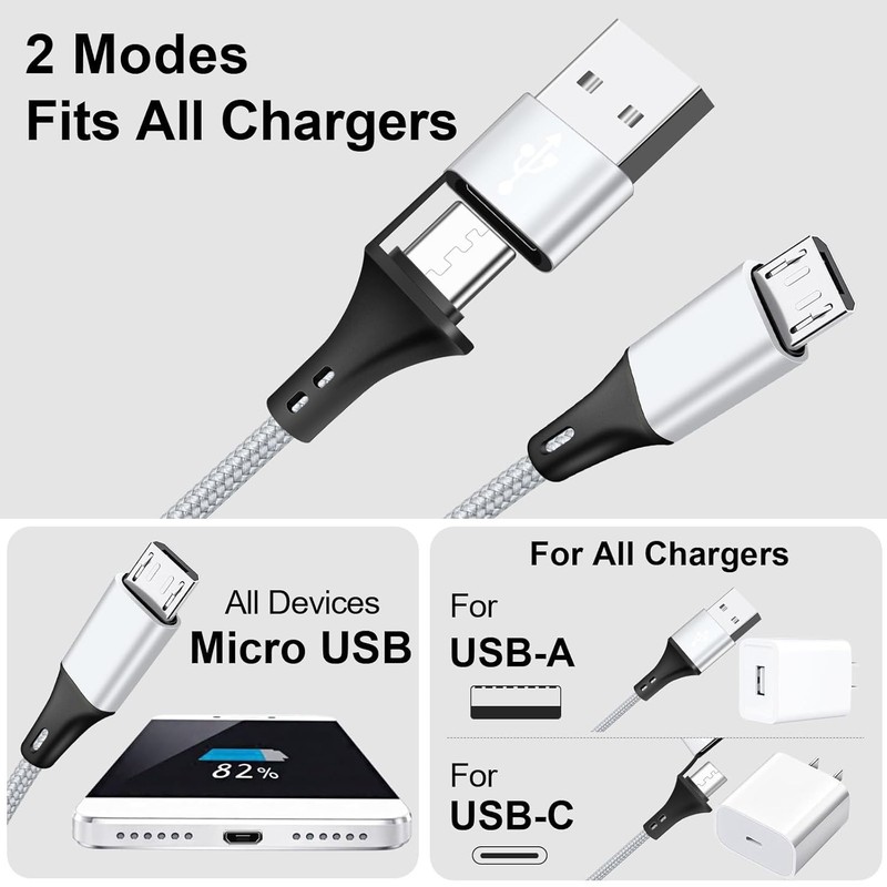 Micro USB Cable 4-in-2 Multi USB Splitter Charging Cable 2Pack 4Ft gallery