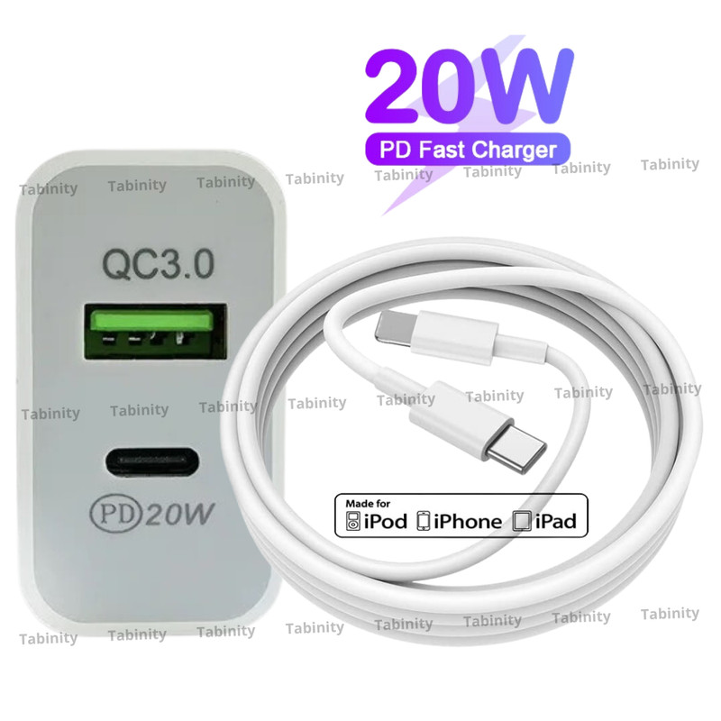 USB-C Fast Charger 20W Wall Adapter PD Type C Cable For iPhone 14 13 12 11 Pro 8