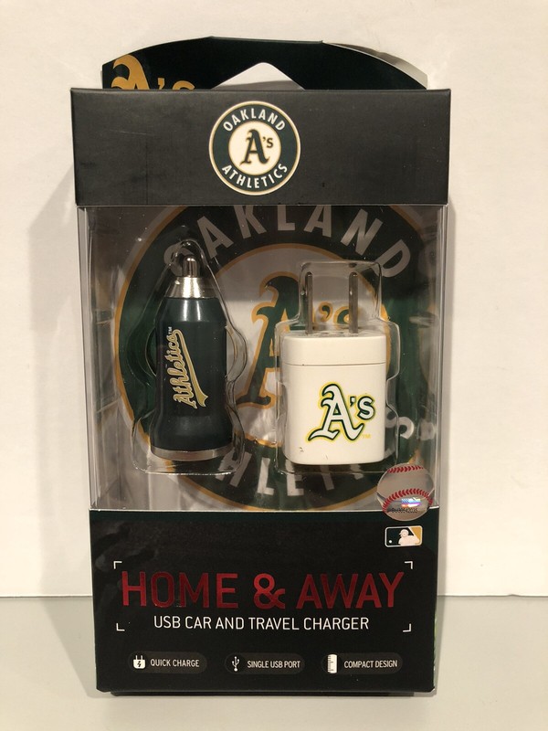 Oakland Athletics Home & Away USB Car Charger and Travel Wall Charger BRAND NEW!