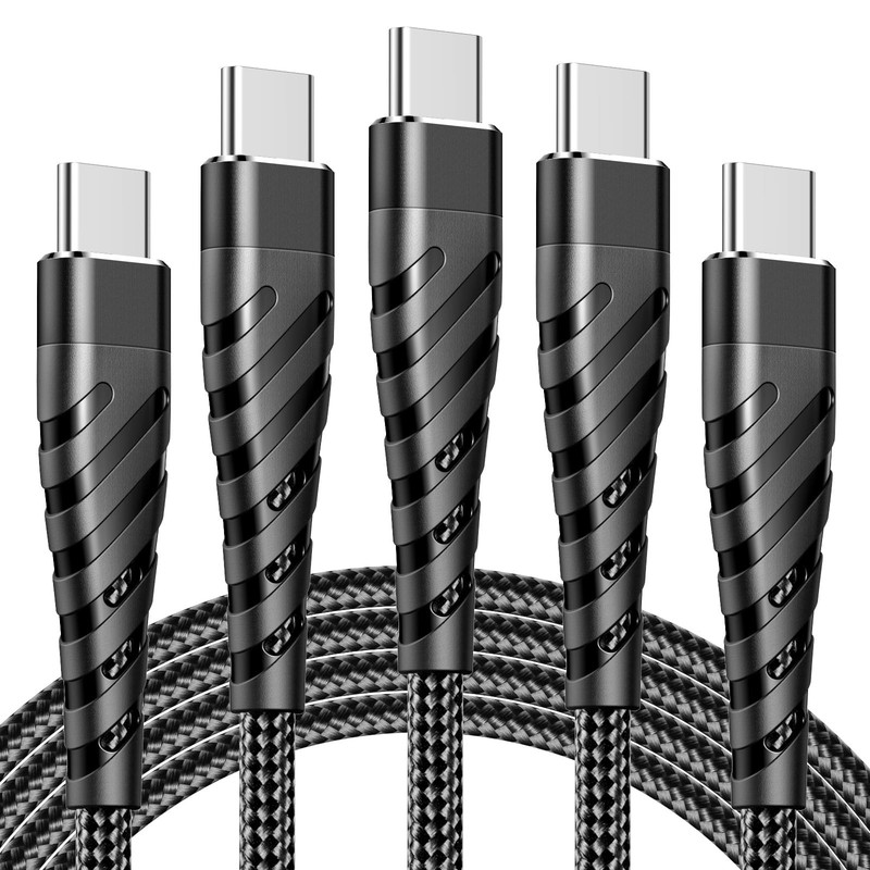 5 Pack USB C to C 6.6FT Cable, 60W Aluminium Alloy Nylon 6.6FT, Black