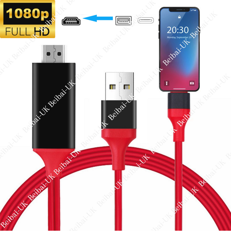 1080P Phone to HDMI HDTV TV AV Adapter USB Cable For Apple iPhone 11 Xs X 8 Plus