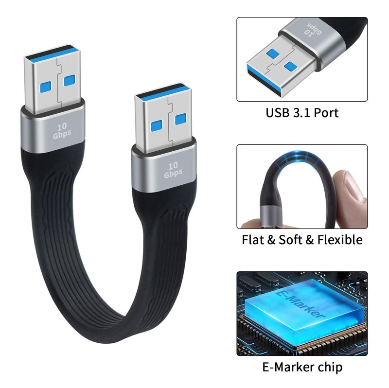 5 Inch Short USB 3.0 Type A Male To Male Cable 10Gbps Flat Data Transfer gallery