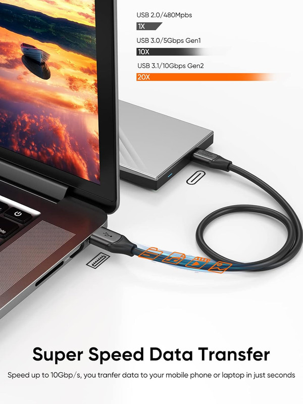 USB C to USB a Cable 1FT, Type C to USB 3.1 USB 3.2 Gen2 10Gbps USB a to C Data gallery