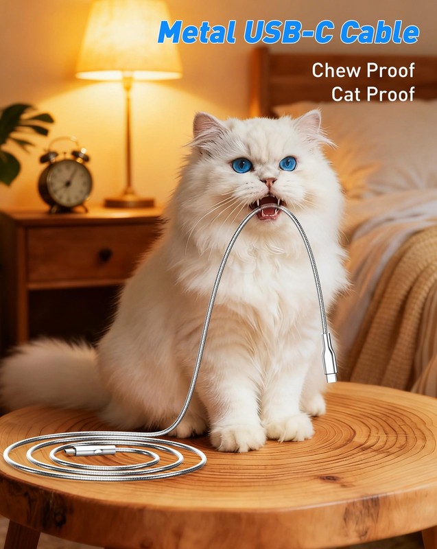 Metal Braided USB-C to USB-C Cord Chew Proof - 6.6ft 60W PD Fast Charging & D... gallery