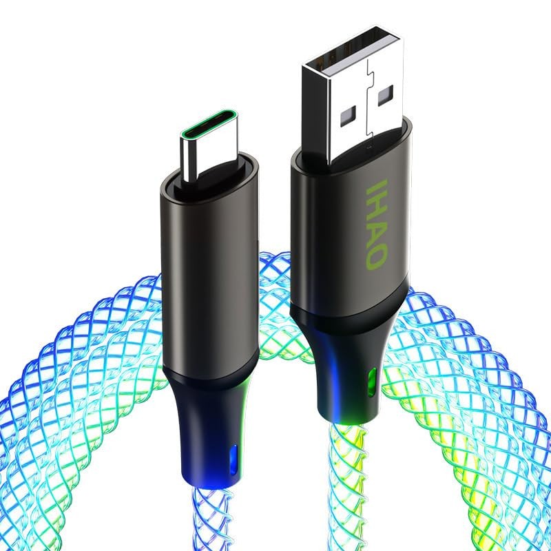39 Inch RGB USB A to USB C Fast Charging Cable Light Up Flowing Charger Cord