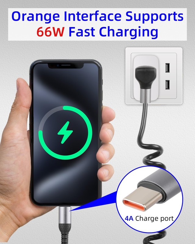 3 in 1 Coiled USB C To C Cable Right Angle Splitter 66W/5Gbps Retractable gallery