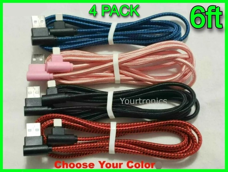 4 PACK 6ft Charging Cables 90 Degree For iPhone 14 13 12 11 X XR XS Plus Pro Max