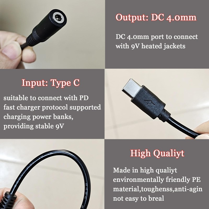 9V Heated Jacket Battery Charger Cable for 7.4V 8.4V Heated Jacket Hoodies Ve... gallery