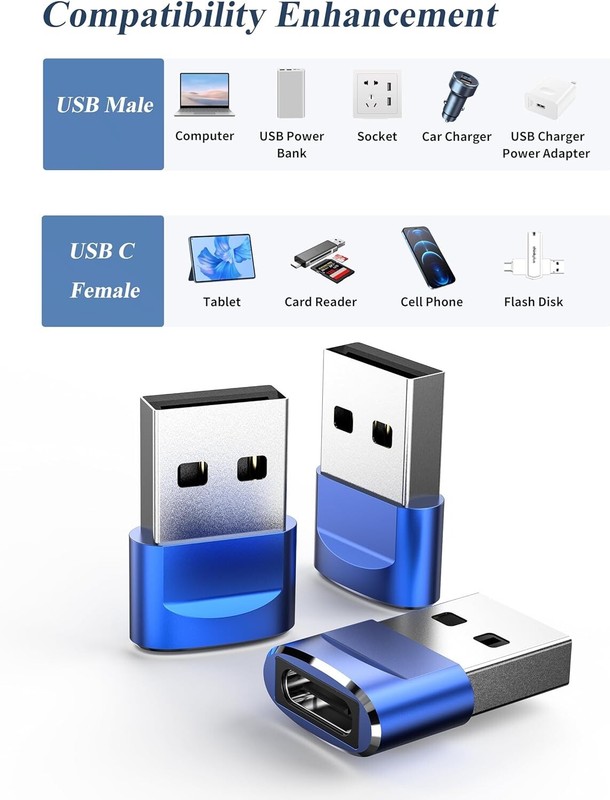 USB C Female to USB Male Adapter Type C to USB USB-C to A Converter- 4Pk, Blue gallery