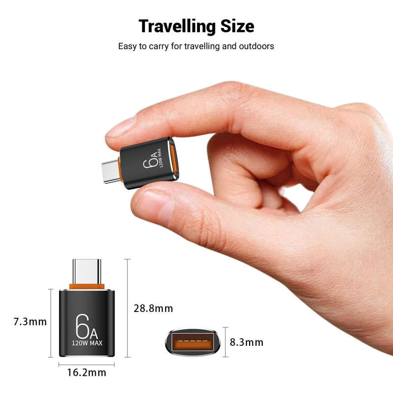 Pastall 8 Pack 10Gbps/120W Type C Male to USB Female OTG Adapter, 8pcs Black gallery