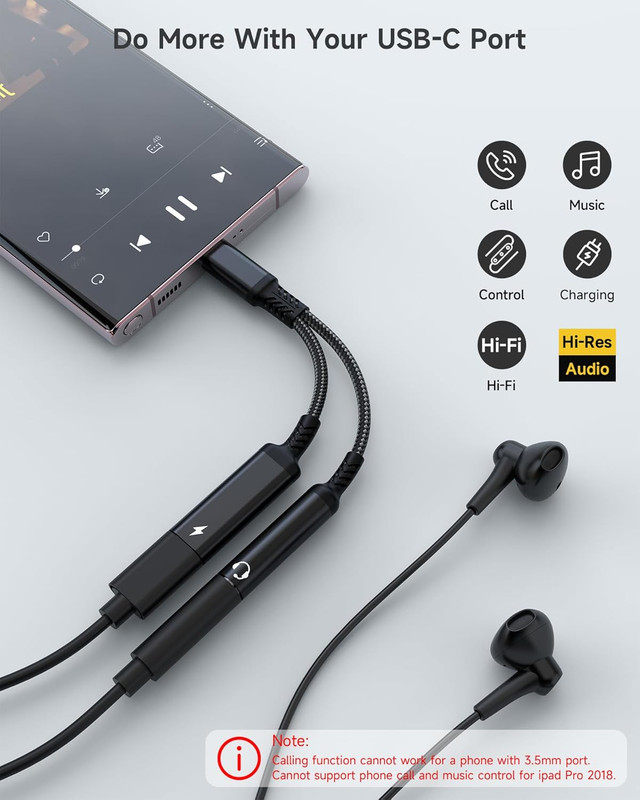 Marsno USB C to 3.5Mm Headphone and Charger Adapter, 2-In-1 USB Type C to Aux Au gallery