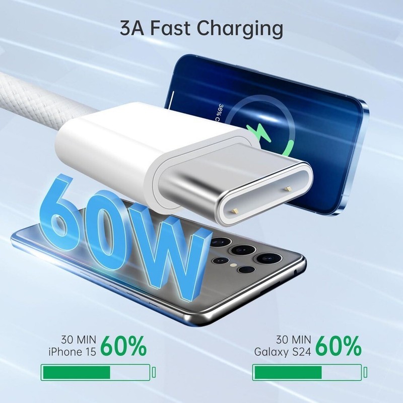 New USB C to C 60W Fast Charging Type-C Cable for Samsung S24 S25 Ultra Google gallery