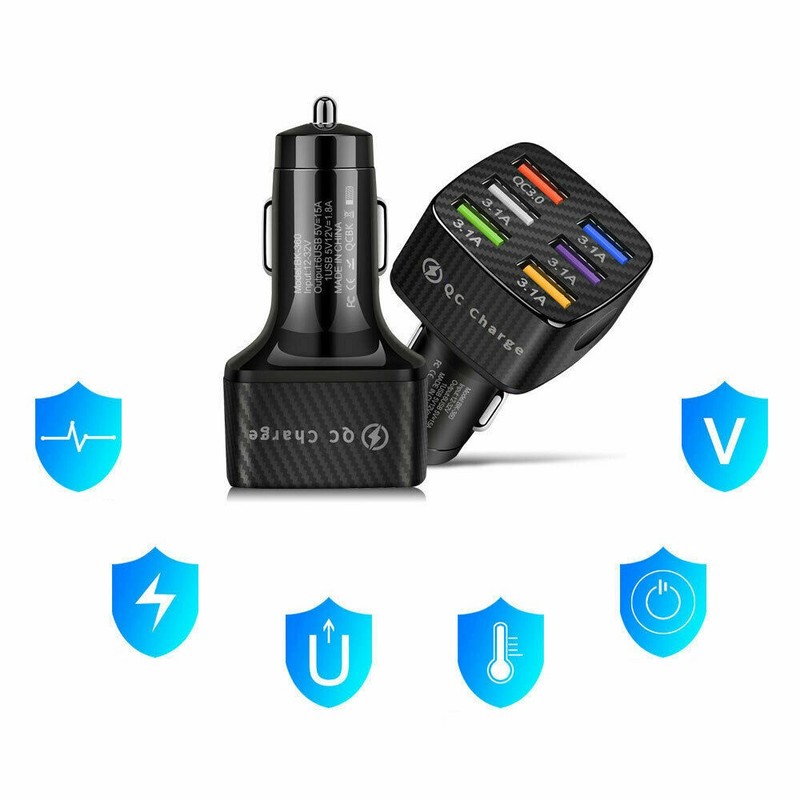 6 USB 15A QC3.0 Car Charger Cigarette Lighter Slot Super Fast Charging Adapter h gallery