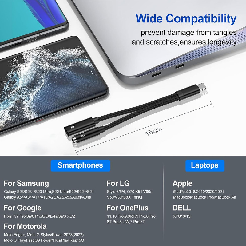 USB C to 3.5Mm Headphone and Charger Adapter Compatible with Galaxy S24 S23 FE gallery