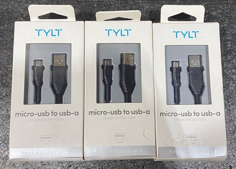 TYLT Micro-USB to USB-A Charge and Sync Cable – Lot of 3