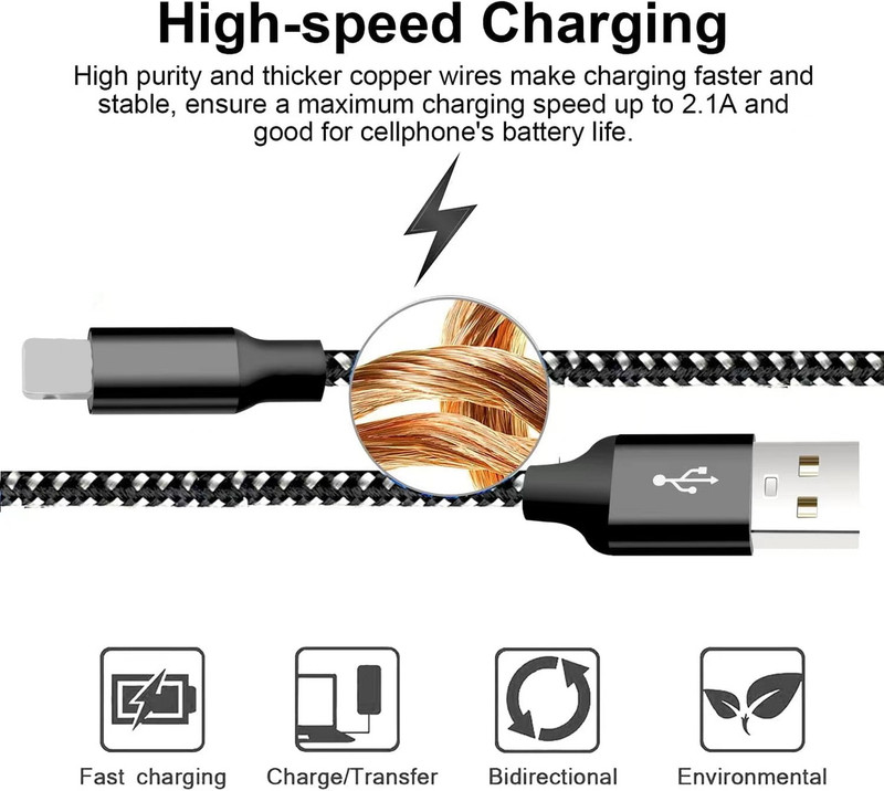 Heavy Duty Fast Charger Cable 6/10Ft Charging Cord For iPhone 14 13 12 11 XR 8 7 gallery