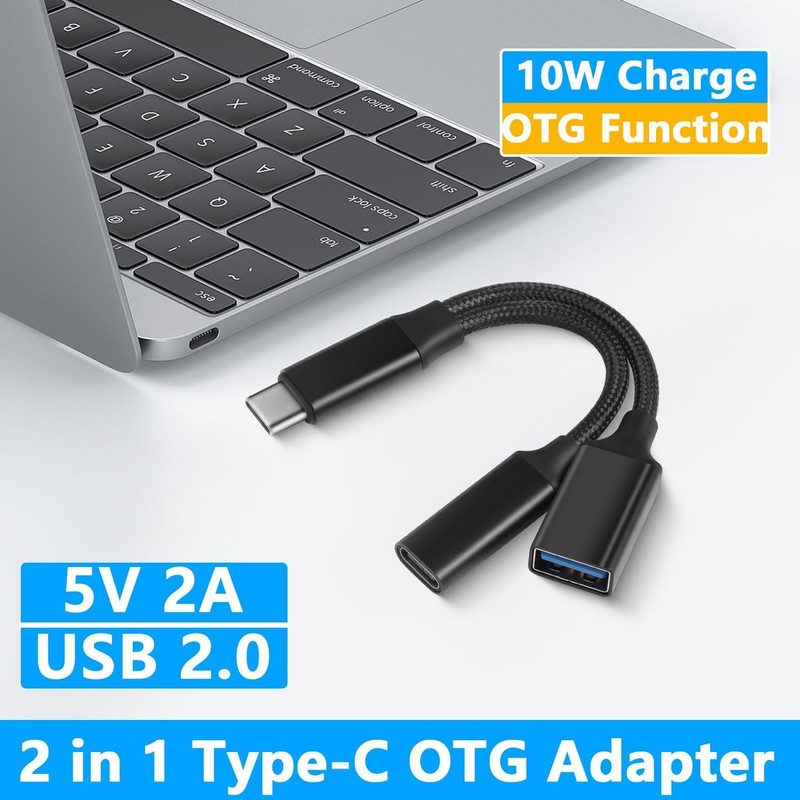 USB C OTG Charging Adapter, 2 in 1 Type-C Splitter with 10W Charging and USB a F gallery