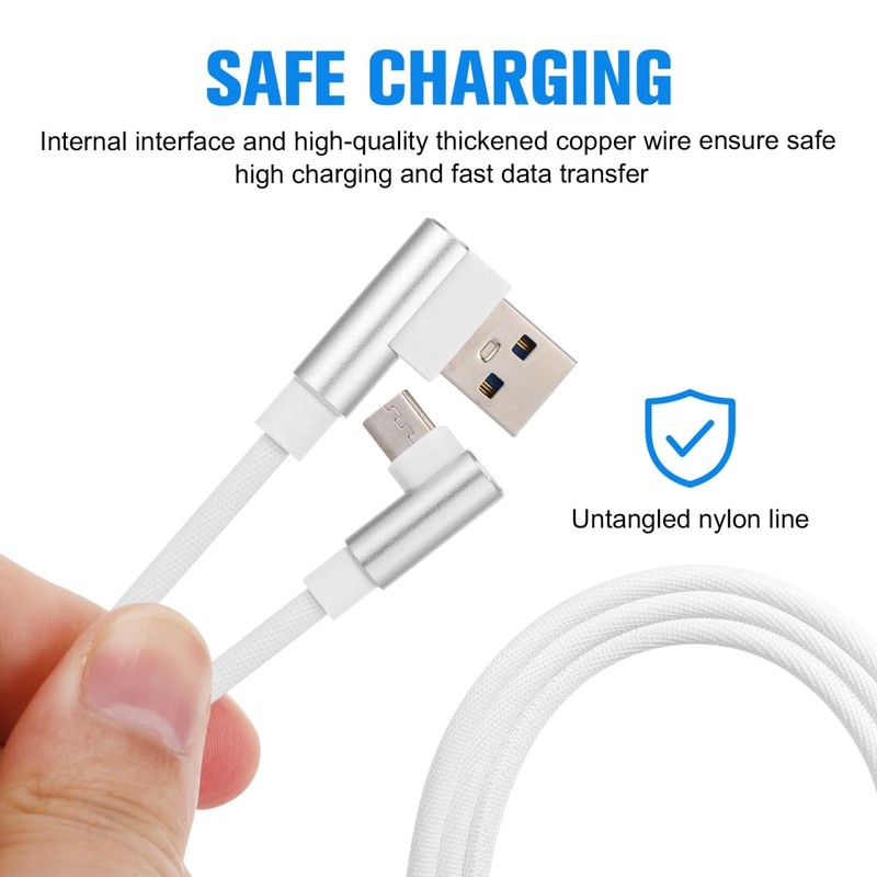 1M USB Micro Cable 90 Degree Data Charger Cord Right Angle 2.4A Braided gallery