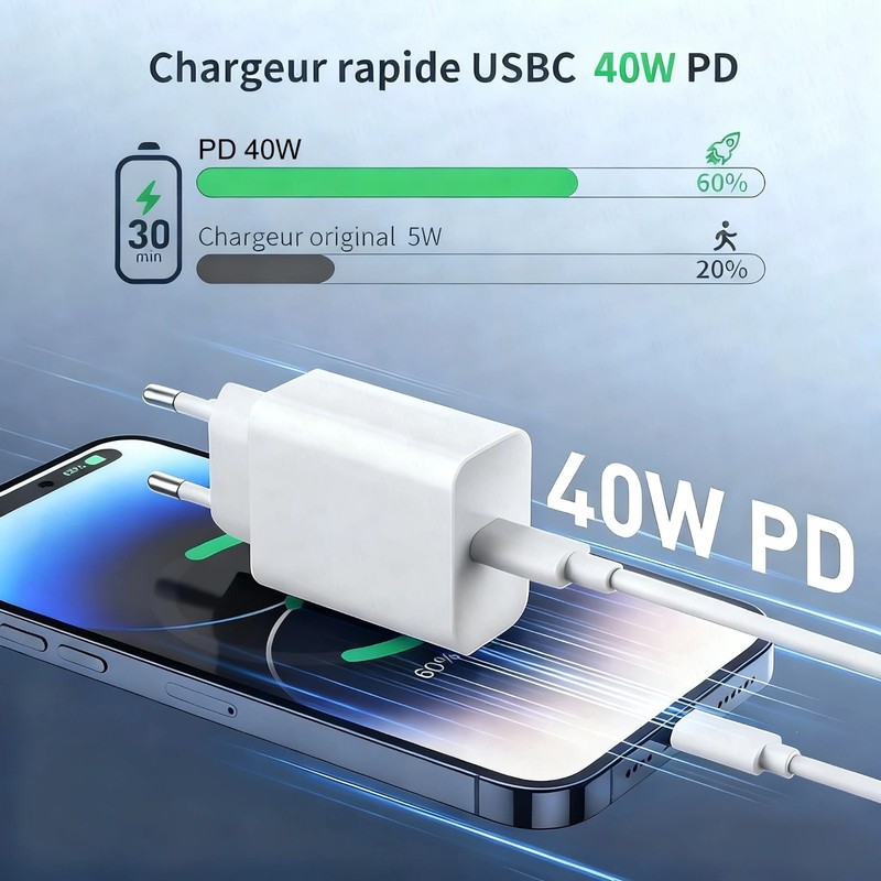 40W Fast Charger For iPhone 16 15 14 13 12 11 Pro Max USB-C Adapter PD Cable Lot gallery