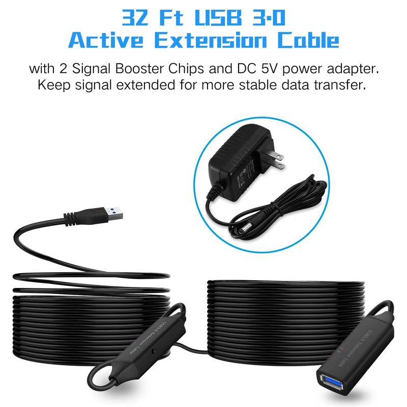 USB 3.0 Active Extension Cable 32 Feet with 5V 2A Power Adapter, USB 3.0 Exte... gallery