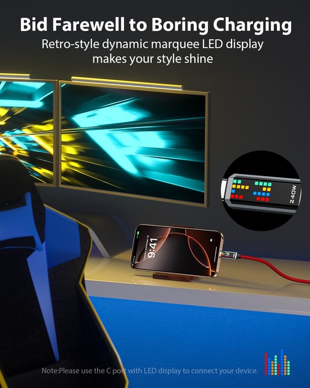 SooPii 240W USB C Cable 6.6FT LED Display Red 2 Pack gallery