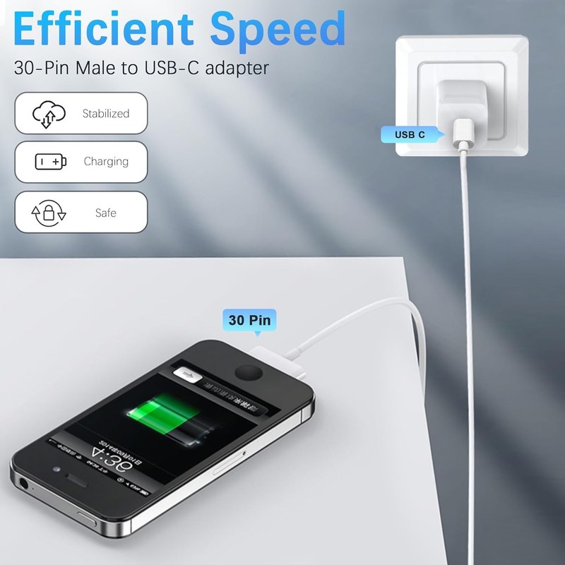 30 Pin to USB C Adapter Ipod Charger Nylon Braided Fast Charging Data Cord Next gallery