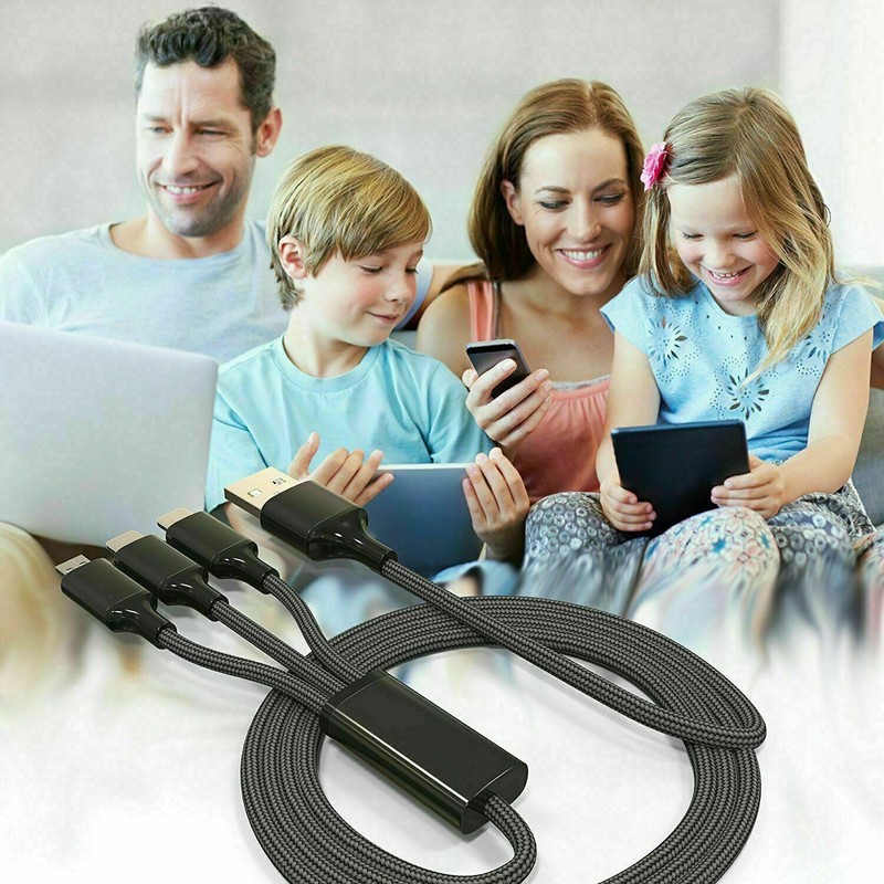 Split 3in1 Cable Charger Universal MultiFunction Phone Charger Cord- BLACK x 2 gallery