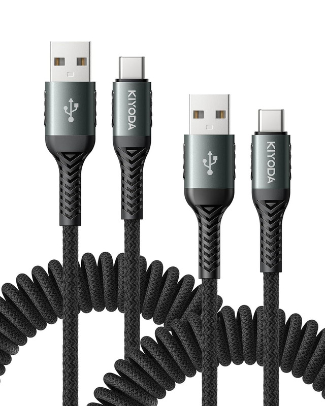 USB C Cable 3FT, 2Pack Coiled USB a to USB C Cable for Car, USB to USB C 66W Fas